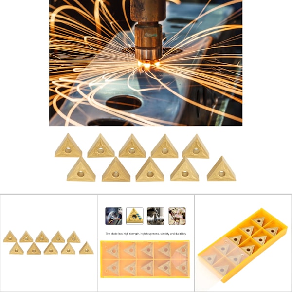 10 kpl Kolmion muotoisia CNC-työkalun inserttejä, kaksisivuinen, teräksen puolivalmiin ja karkaisun käsittelyyn, R0.4/R0.8 (T9125-160404 (R0.4))
