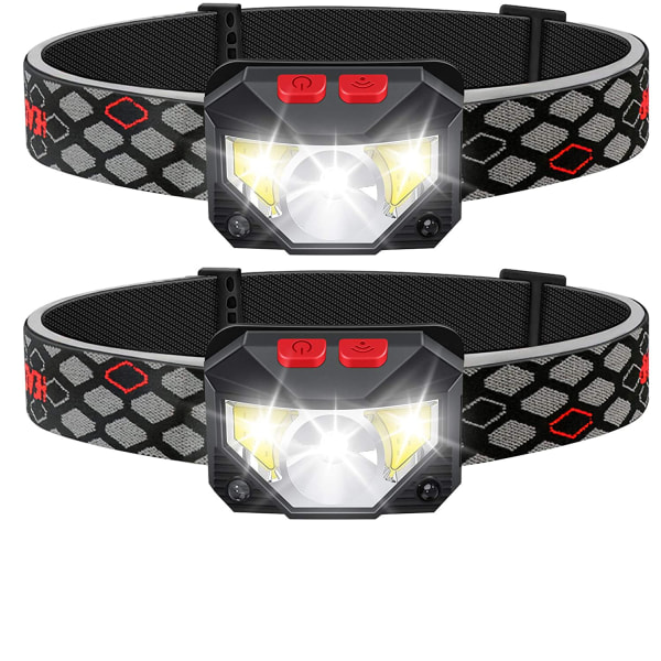 LED genopladelig pandelampe, 2-PACK Vandtæt lommelygte bevægelsessensor kontrol hovedlampe, 1000 lumen lysende 30 timers runtime USB forlygte til løb,