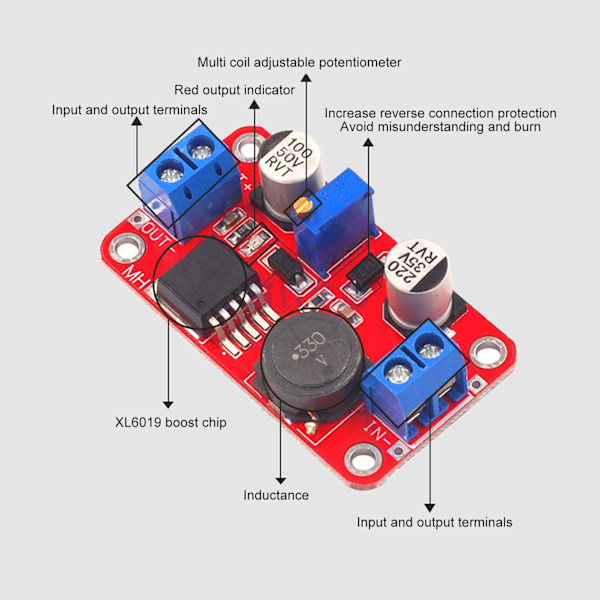 Step Up Strømmodul DCDC 5A Høj Strøm Justerbar Booster Modul Boost Volt Konverter XL6019