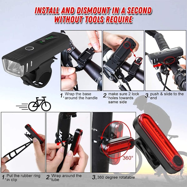 Cykellampset, USB-laddningsbart cykellampset LED-cykel