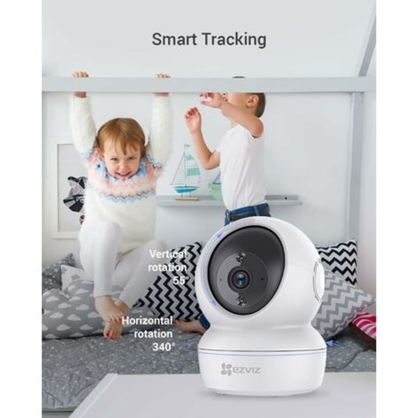 C6N 1080P indendørs WiFi-sikkerhedskamera, 360° Pan/Tilt-babykamera, 2,4 GHz WiFi, Smart Night Vision med Smart Infrarød, Motion Detection og Auto