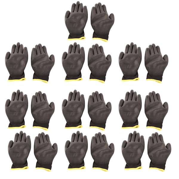 10 Par Sikkerhedsarbejdshandsker PU-belagt Statisk Sikker Nylon Generel Sort med Rød Kant 8(M)