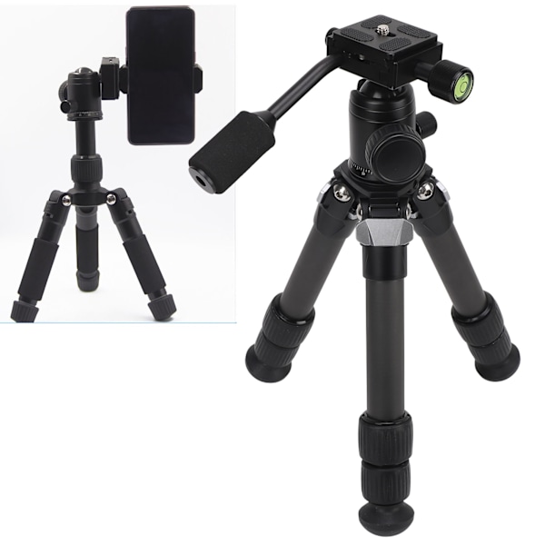 Bordsstativ Hopfällbart Kolfiber 6kg med 360° Kulhuvud 1/4-tums Skruv Mini Skrivbordsstativ för Live Rese DSLR Kamera