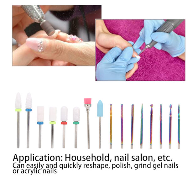 16-delat Set med Nagelfrässpetsar för Nagelfilning, Elektrisk Manikyr Maskin, Nagelslipset