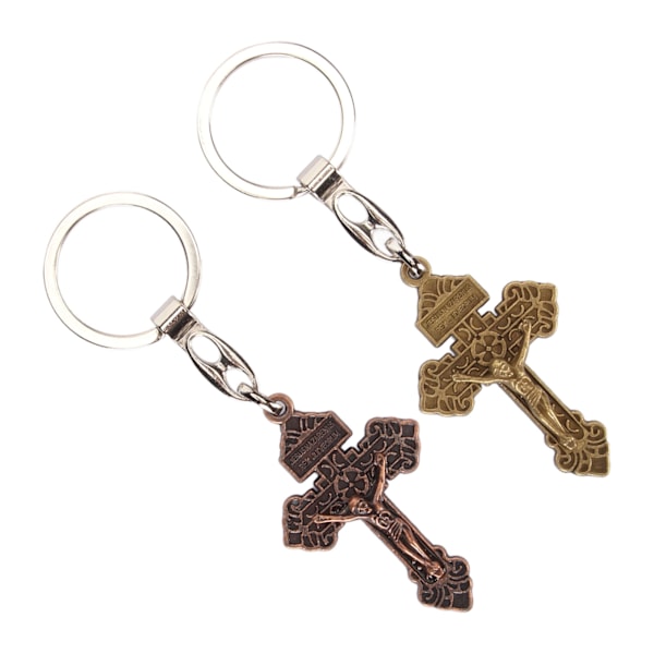 2 stk Kors Nøglering Elegant Legering Retro Jesus Religiøs Nøglering til Punge Rygsække Møntpunger Bilspejle
