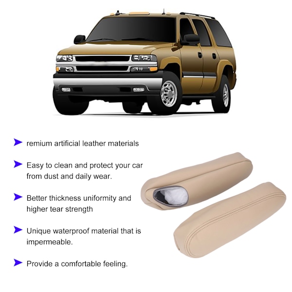 Armlænsbetræk til forsæde i bil, Kunstig Læder, Udskiftning til Chevrolet Tahoe Suburban 1500 2000‑2006 Beige