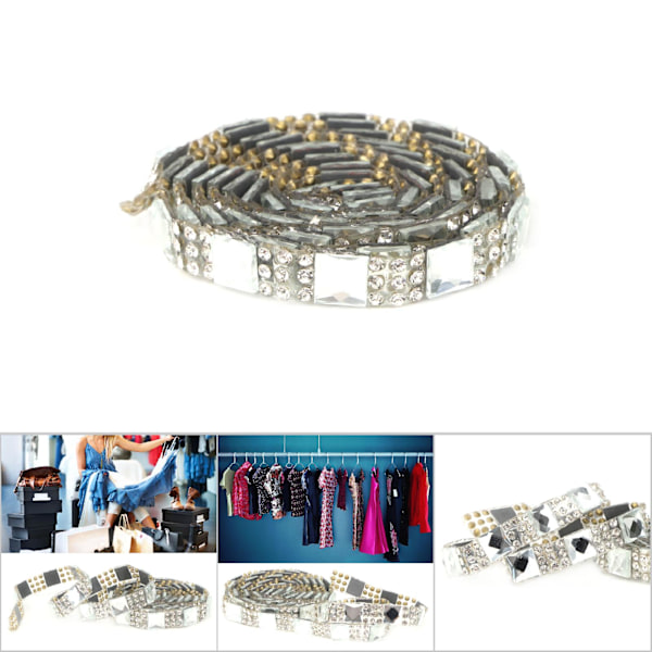 5 yards Hotfix Klar Kristallglas Rhinestone Tygkedja Trim DIY Applique (8mm Vit)