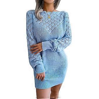 Bodycon Tröjklänning Off Shoulder Utskuren Mini Lykta Långärmad Pullover Stickade Klänningar för Kvinnor
