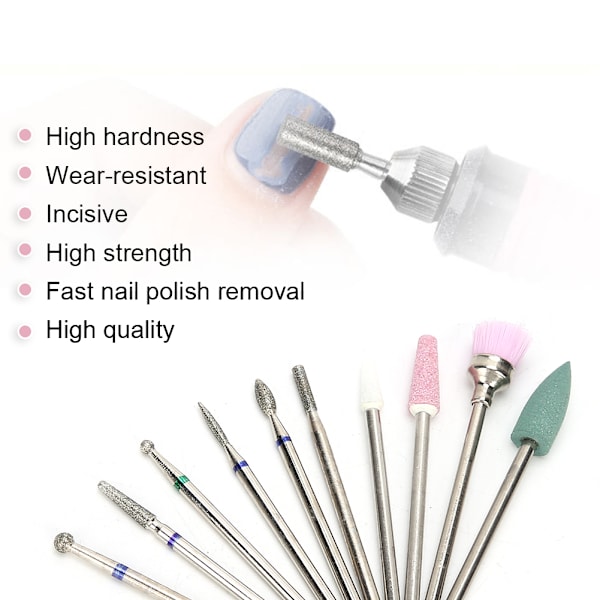 10 st Nagelslipningshuvuden Döda Hudborttagning Nagelfräsbits Slipning Poleringshuvud Set