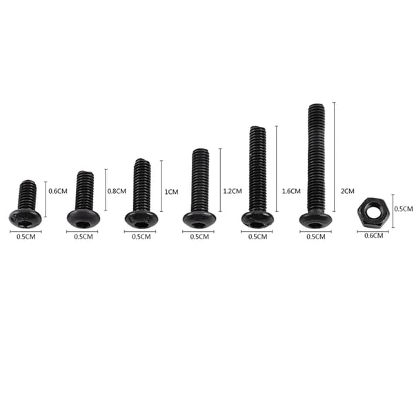 250 stk. M3 Sorte Legeret Stål Hex Socket Skruer Bolt Med Hex Møtrikker Sortiment (Knaphoved)