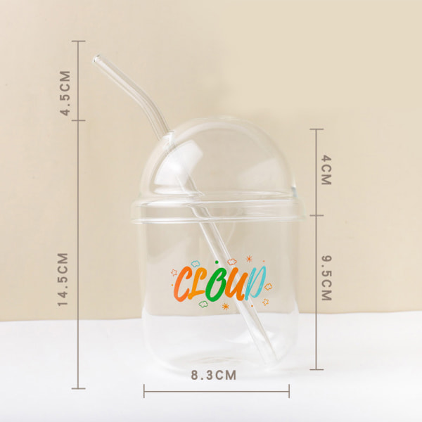 Glasglas med sugrör och lock 430ML värmebeständig juice