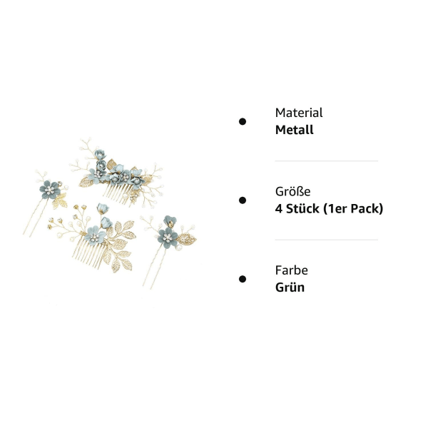 Pakke med 4 guld-bryllupshårkam perleblomst brudehårtilbehør Rhinstens brudesmykker Kamhårklemme til bruden Brudepigen - blå blomst Grün
