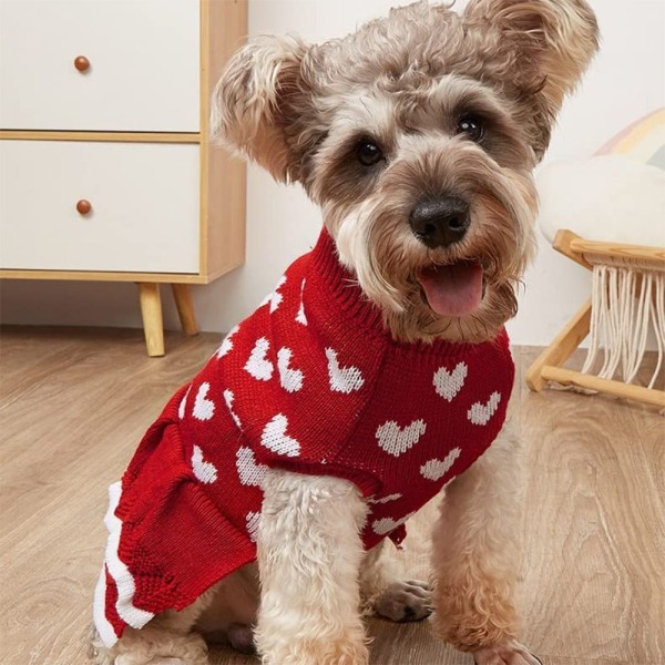 Koiran vaatteet Red love dog villapaita Joulun uudenvuoden lemmikkivaatteet