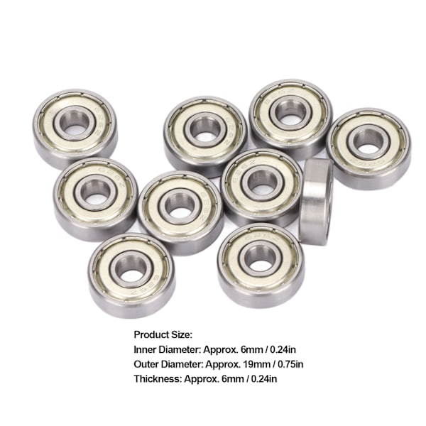 10 stk. Dyb Rillkuglelejer Dobbelt Afskærmet Stål Hardware 626Z 6mm ID 19mm OD 6mm T