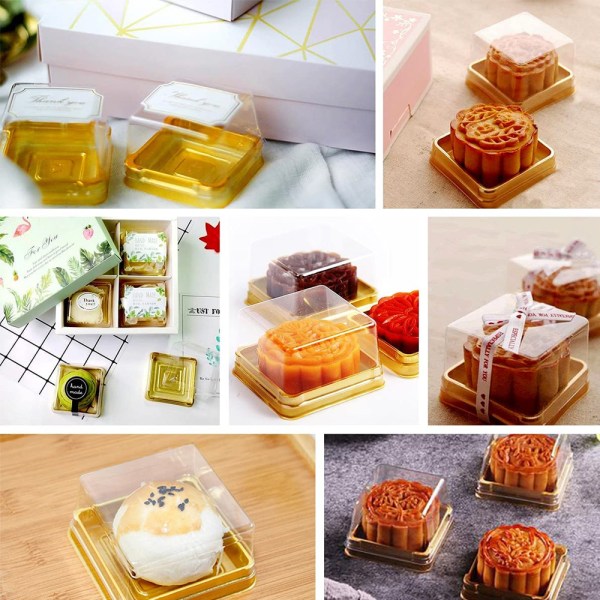 50 Set genomskinlig plast Mini Cupcake Boxes Fyrkantig Mooncake Box