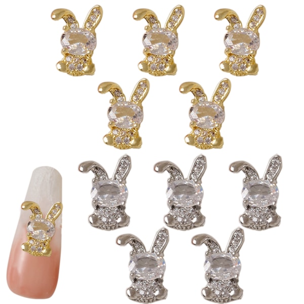10 kpl 3D Rabbit Nail Charms strassit Timantit Glitter