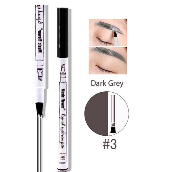 Women 4 head Fork Flydende Øjenbrynblyant Langvarig Vandfast Svedfast Makeup (Mørkegrå)