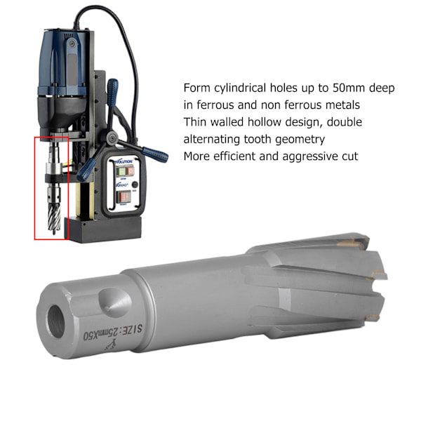 Annular Cutter Karbid Stålplate Kjernebor Hult Hullsag Metrisk 50mm Dybde 25mm