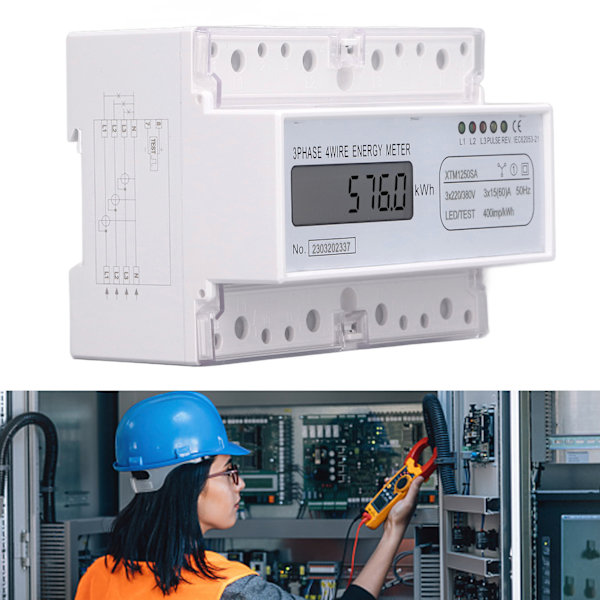 Energimätare 3-fas 4-ledare 7P Digital LCD Kwh Wattmeter Strömförbrukning 35mm DIN-skena Montering