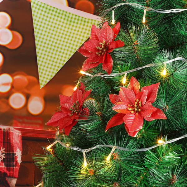 Julestjerner Julepynt Glitter Julestjerneblomster til Juletrepynt (12-pakning)