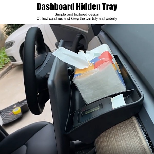 Bilens Dashbord Oppbevaringsboks TPE Materiale Bak Skjermen Svart Erstatning for Tesla Model 3 Y