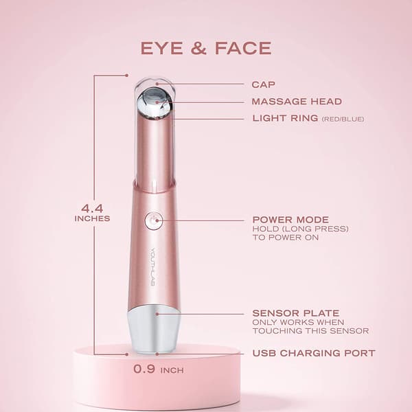 Vibrerande ansiktsmassage-stav, bekämpa mörka ringar & rynkor, rött ljusläge & blå ljusterapi, ergonomisk & lättviktig, sensoraktiverad, automatisk