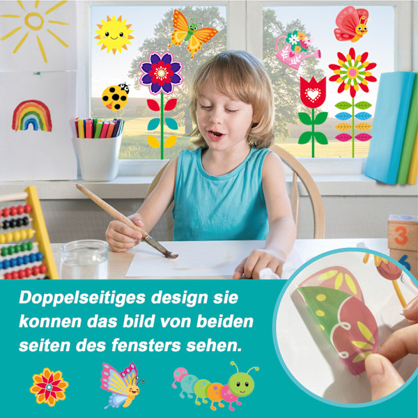 Fönstergeldekorationer, Säsongsbunden Atmosfär Blommor Fjärilar Bin Slät Ytvidhäftning För Vår Sommar Dekorationsset Och Hållbart Återanvändbart Hem