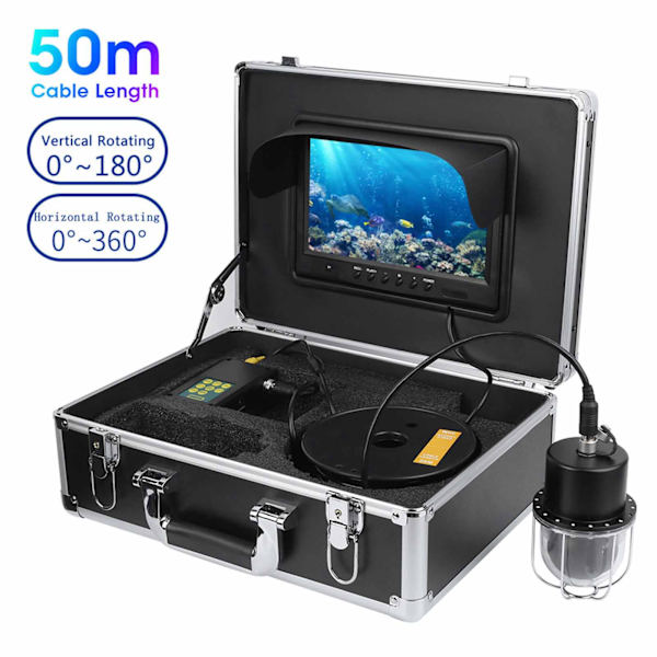 9 tum DVR 50m undervattensvideokamera IP68 vattentät 20 lampor 360° roterande kupolpanorama med 16 GB minneskort 100‑240V