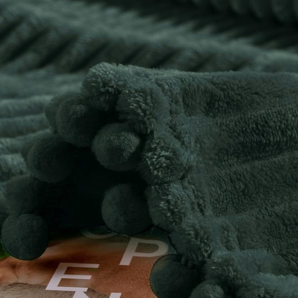 Fleece-tæppe 50”×60” til sofa, seng, super blødt, hyggeligt, plys, mikrofiber-flannel-tæppe med 3D-striber, letvægts green