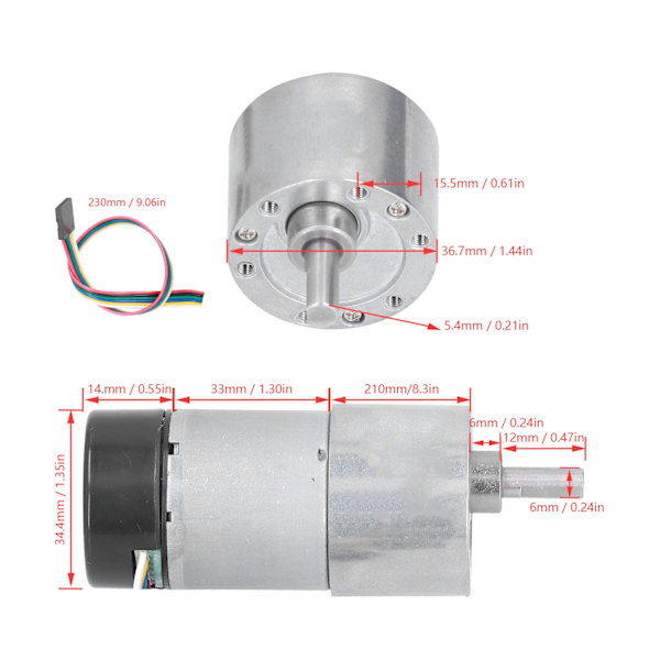 JGB37‑3530 DC12V Encoder Metallgir Motor Hastighetsreduksjon Høy Dreiemoment Encoder Gear Motor 56RPM