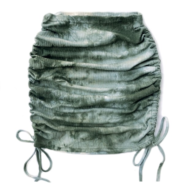 Rynket Ribbet Bodycon Skjørt Tie Dye Elastisk Sidetrekkstreng Rynket Bodycon Skjørt for Kvinner Dating Grønn M