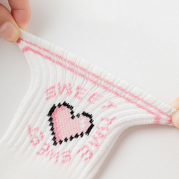 5 Par Barn Crew Strumpor Hjärtmönster Mjuk Bomull Barnstrumpor för Höst Vinter Rosa Stil XL (9‑12 År)