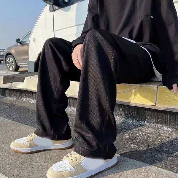 Mænds Straight Leg Bukser Elastisk Snøreliv Løstsiddende Casual Mænds Sportsbukser med Lommer til Forår Efterår Sort XL