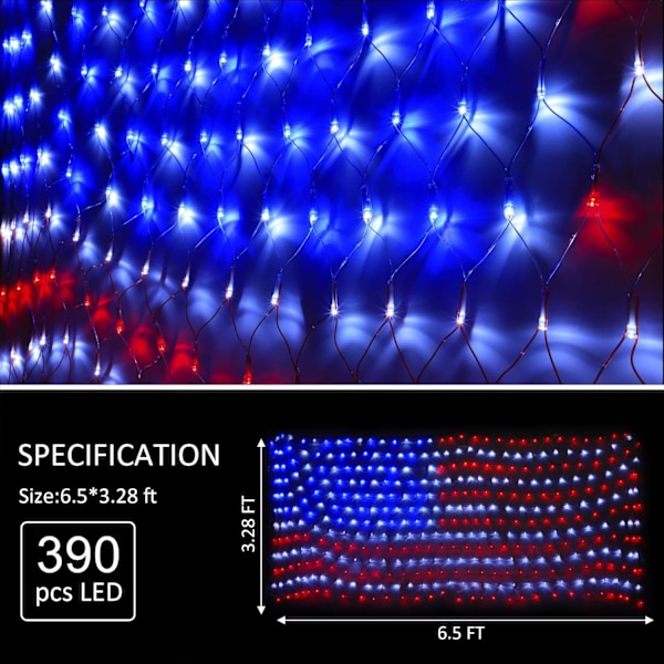 Flagg-nätljus, Vattentät Amerikansk Flagg-slinga, Hög Ljusstyrka LED, Energieffektivt Miljöskydd, Flexibel Användning Portabel för