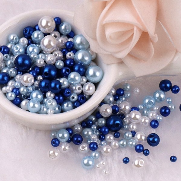 Farverige runde perler Imitation Faux Pearls 3-8MM Blandet farve