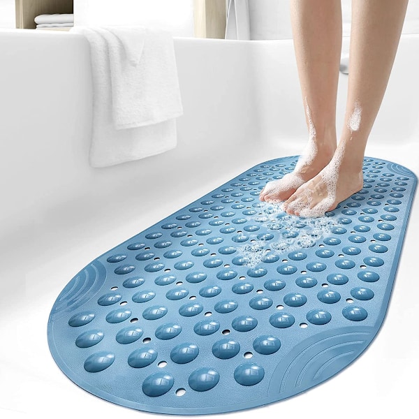 Badekar måtte Bruse måtte Anti-slip, 88*40cm, Badekar gulvmåtte med sugekopper og drænhuller Blue