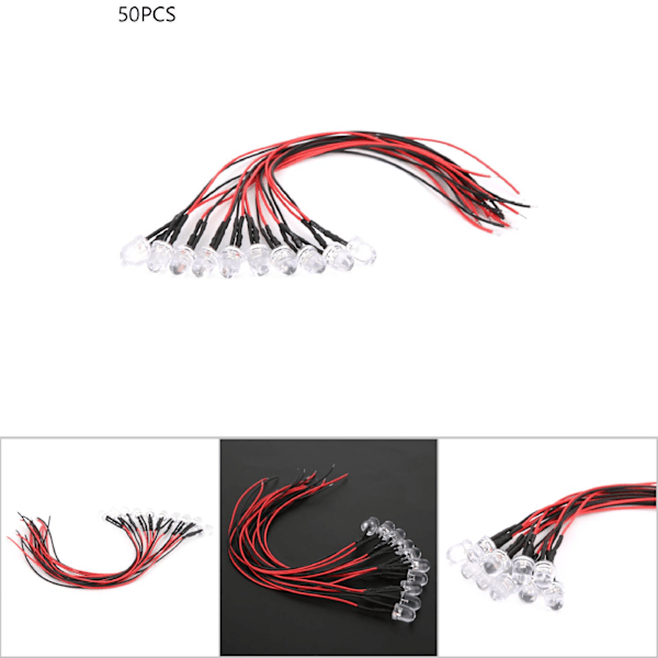 50 stk. 12V 8mm Kromatiske LED-Lamper med 20CM 26AWG Ledning til Industrielle Forbrugsvarer Farverig Blink