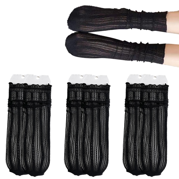 3 Pairs Fashion Socks Solid Hollow Out Women Soft Cute Long