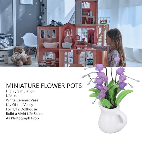 1:12 Miniatyrblomkrukor Liljekonvalj Vit Vas Simulation Dukkehus Mini Växtmodell