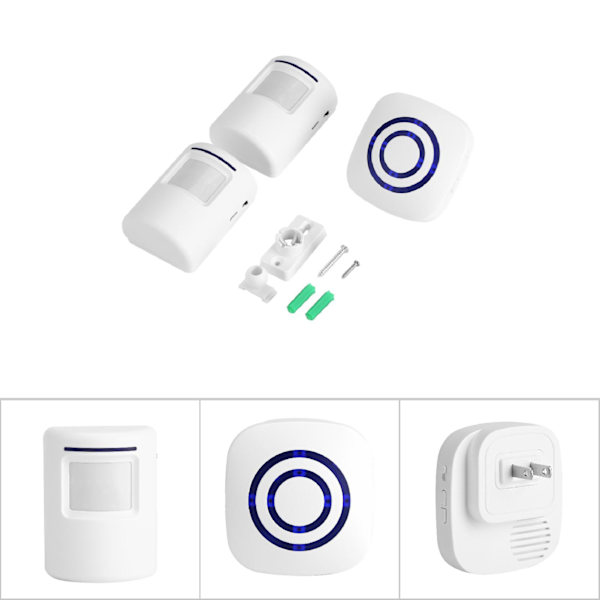 Trådløs Infrarød Sensor Bevægelsesdetektor Dørklokke Alarm 2 Sendere & 1 Modtager US