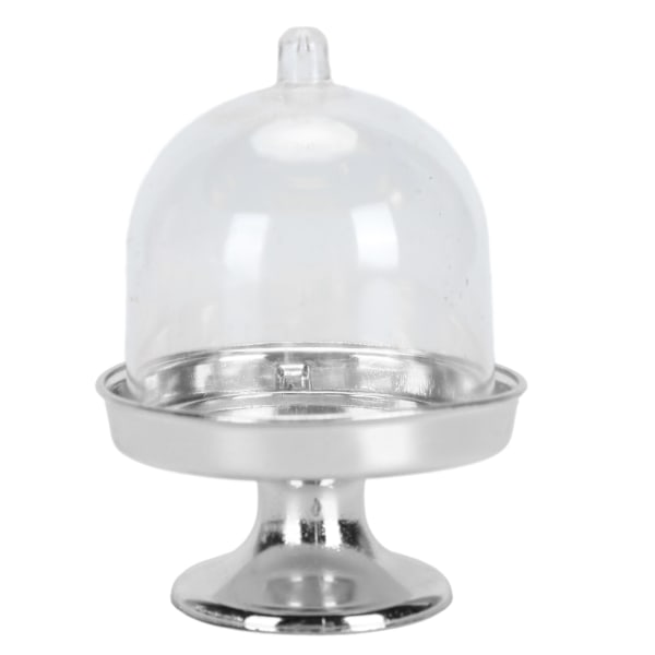 12 st Mini Tårtfat med Lock Plast Mini Tårtställ med Kupollock Klar Liten Tårtutställningsställ Transparent Godisask för Bröllopsfest Silver