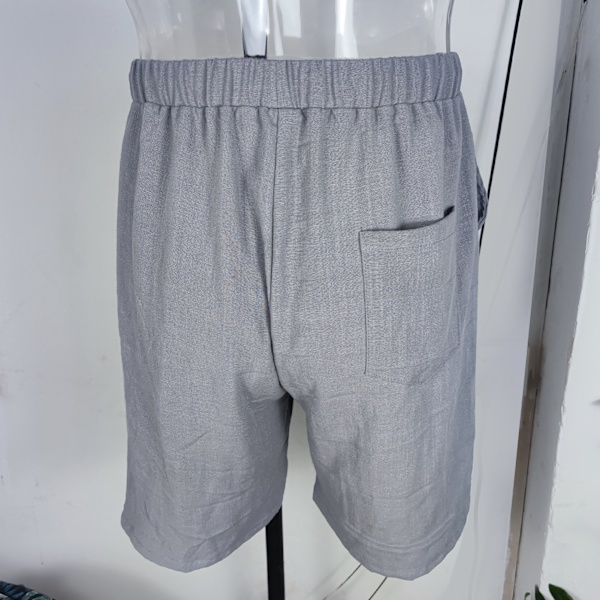 Män Sommar Shorts Elastisk Midja Snörning Över Knä Längd Casual Shorts med Sidfickor Grå XL