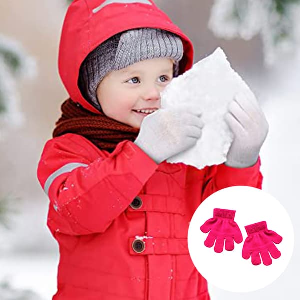 Børns vintervarme ensfarvede femfingerhandsker rose red