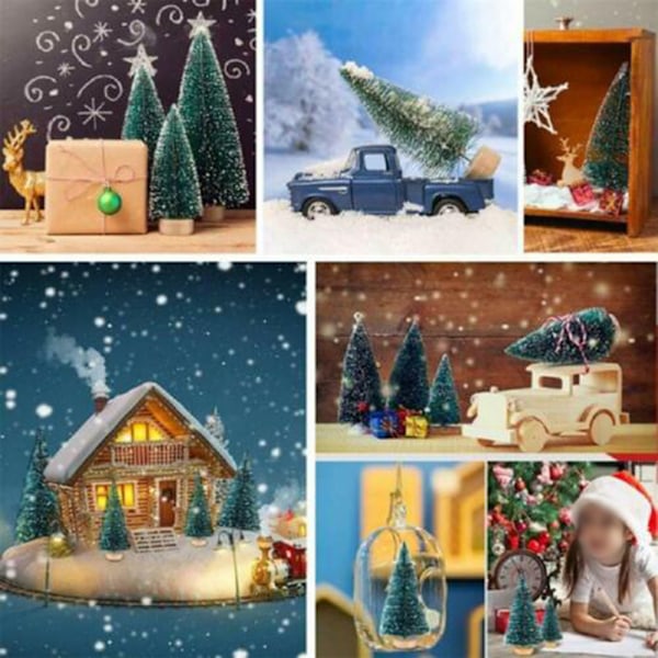 12 st Mini Sisal Julgranar Ornament Snö Frost Litet Tallträd Juldekor