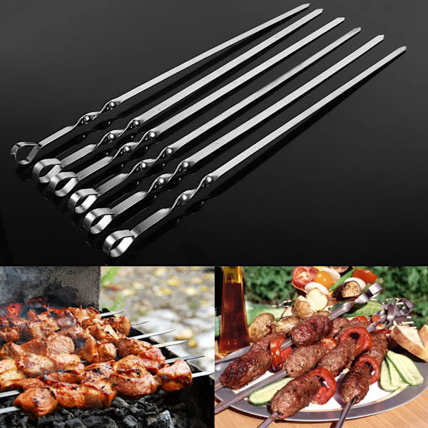 6 stk. 50 cm Lange BBQ Grillspyd af Rustfrit Stål Kebab Spid