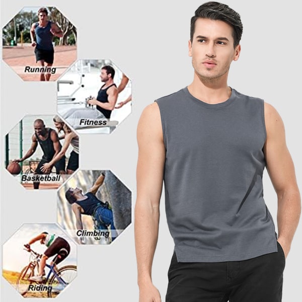 Ermeløse treningsskjorter for menn Løpe-sinne-topp Myk