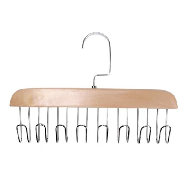 Bälteshängare i trä, halkfri klädhängare med flera krokar och roterbara krokar för hemförvaring av kläder, elegant design för garderob, sovrum,
