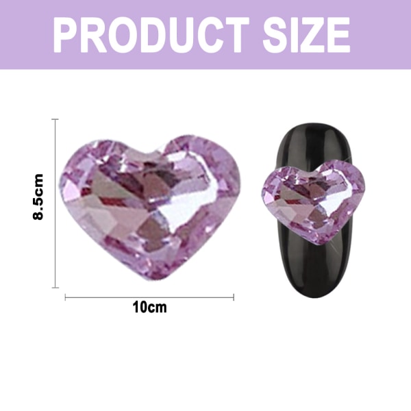 3D Heart Nail Charms,10pcs Crystal Heart Nail Rhinestones Nail