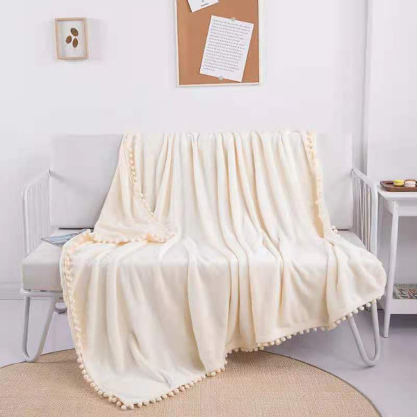 Flannel tæppe, pomponer, hyggeligt tæppe, sofatæpper - fleecetæppe til sofa, blødt og varmt tæppe, fluffy, som et sofabetræk, sofatæppe