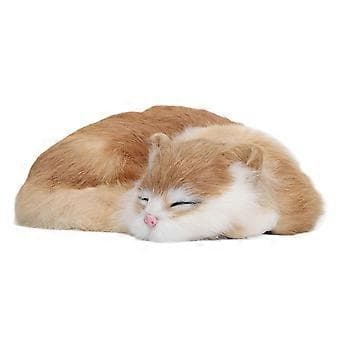 Plysset Sovende Kat Figur Realistisk Simulation Fluffy Dekorativ Plys Sovende Kat Model til Hjemmekontor